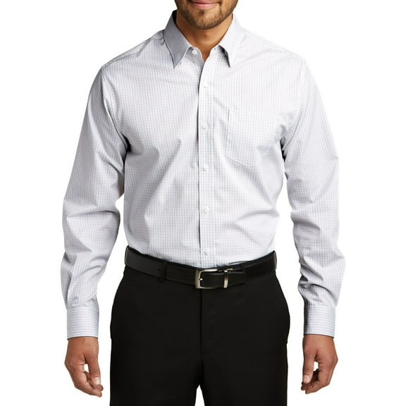 JustBlanks Micro Tattersall Easy Care Shirt Cotton Poly Blend Button Down Collar Long Sleeve