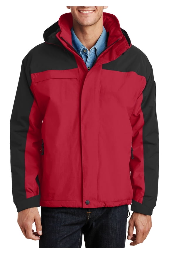 Mens Waterproof Insulated Ripstop Nylon Jacket with Zip Off Hood Faux Shearling Lining
