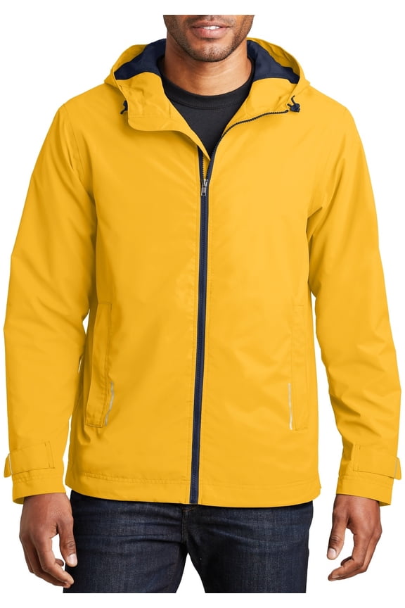 Mens Full Zip Front Waterproof Rain Jacket PU Coated Polyester Shell Mesh Lined Hooded