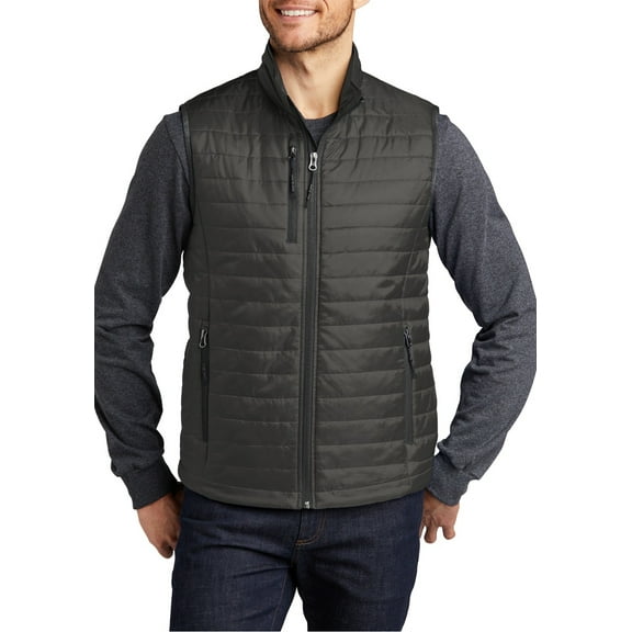 Just Blanks Packable Puffy Vest Interior Storm Flap With Chin Guard Zippered Chest Pocket, Sterling Grey/ Graphite, 4XL