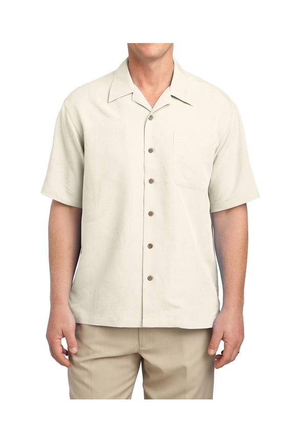 Mens Patterned Easy Care Camp Shirt Short Sleeve Button Front Rayon Blend