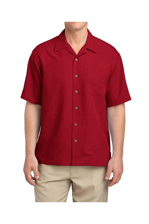 Mens Patterned Easy Care Camp Shirt Short Sleeve Button Front Rayon Blend