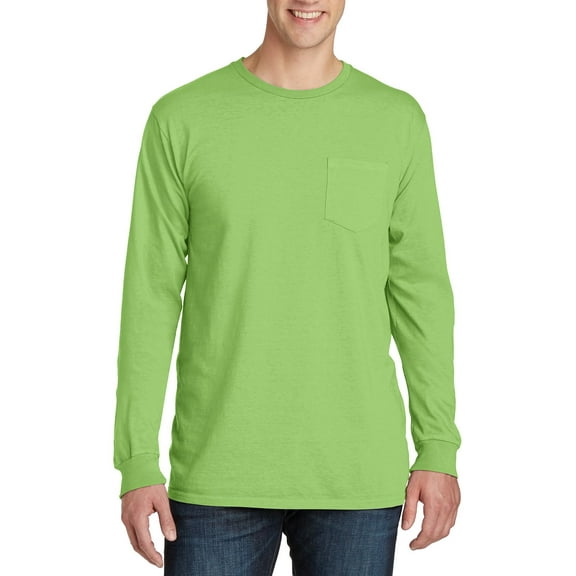 JustBlanks Garment Dyed Long Sleeve Pocket 100 Ring Spun Cotton Crew Neck T Shirt