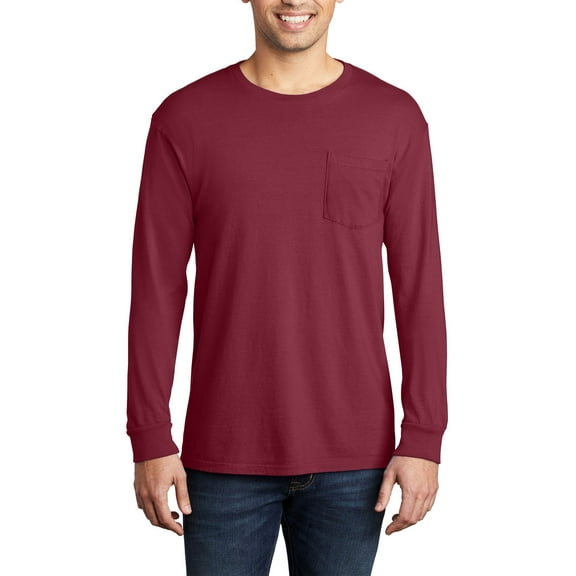 Just Blanks Pigment-Dyed Long Sleeve Pocket Tee, Merlot, 4XL
