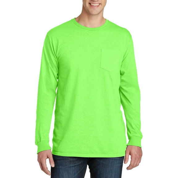 JustBlanks Garment Dyed Long Sleeve Pocket 100 Ring Spun Cotton Crew Neck T Shirt