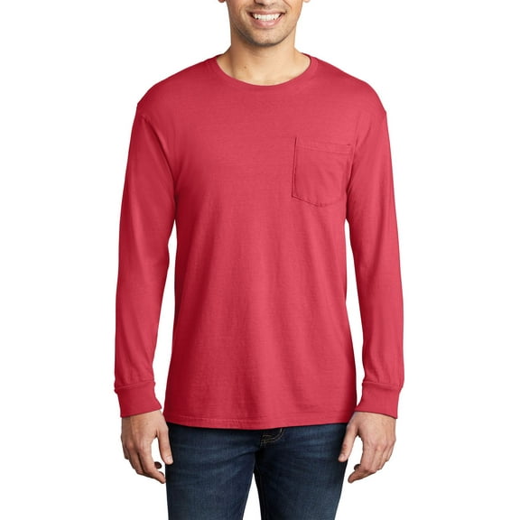JustBlanks Garment Dyed Long Sleeve Pocket 100 Ring Spun Cotton Crew Neck T Shirt