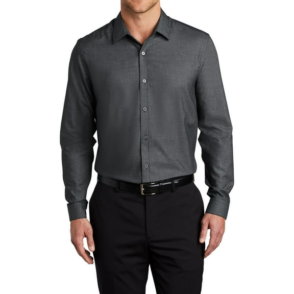 JustBlanks Mens Pincheck Easy Care Shirt Cotton Polyester Blend Button Up Long Sleeve Spread Collar