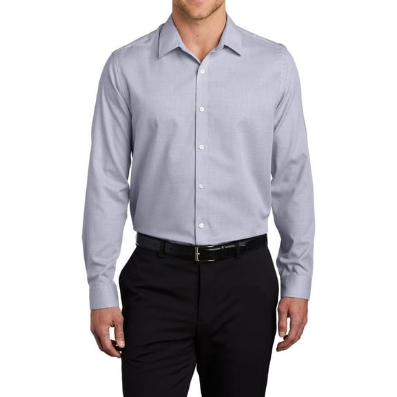 JustBlanks Mens Pincheck Easy Care Shirt Cotton Polyester Blend Button Up Long Sleeve Spread Collar