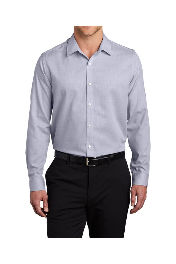 Mens Pincheck Easy Care Shirt Cotton Polyester Blend Button Up Long Sleeve Spread Collar