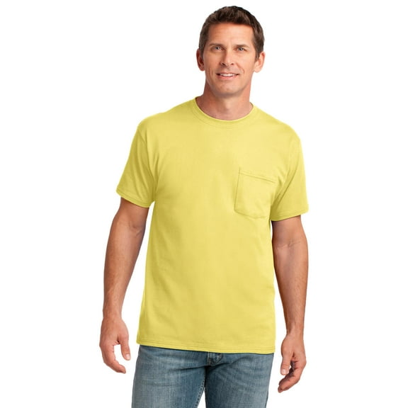 Just Blanks Pocket T-Shirt – Soft, Durable, Comfortable Cotton Tee with Classic Pocket Design, Yellow, 2XL