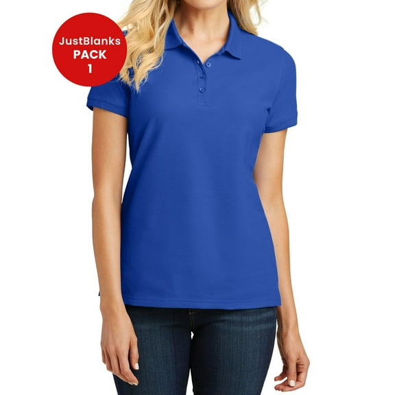 JustBlanks Ladies Core Classic Pique Polo 4 Button Placket with Dyed to Match Buttons