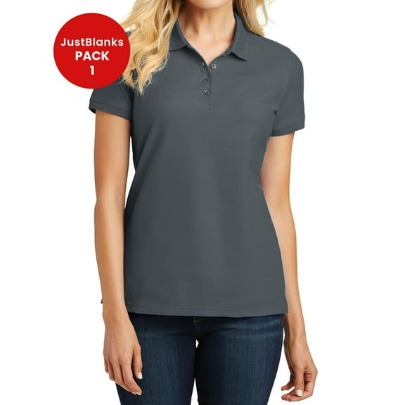 JustBlanks Ladies Core Classic Pique Polo 4 Button Placket with Dyed to Match Buttons