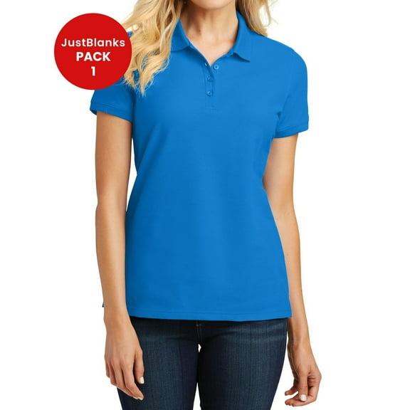 JustBlanks Ladies Core Classic Pique Polo 4 Button Placket with Dyed to Match Buttons