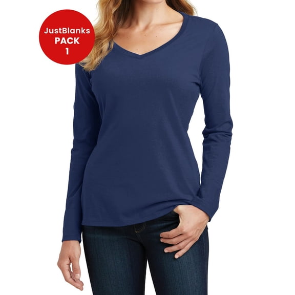 JustBlanks Women Long Sleeve V Neck Tee Soft Stylish Comfortable