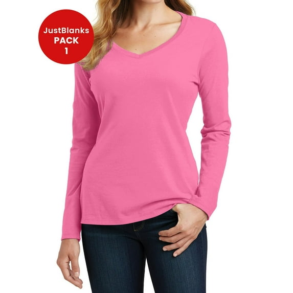 JustBlanks Women Long Sleeve V Neck Tee Soft Stylish Comfortable