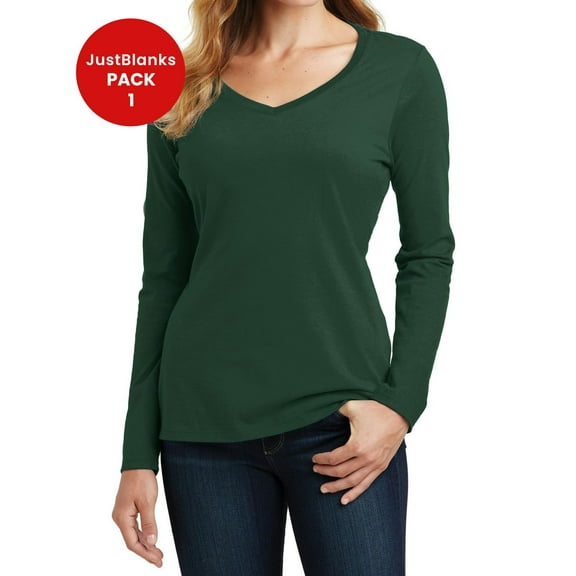 JustBlanks Ladies Long Sleeve Fan Favoriteâ„¢ V-Neck Tee You'll be the biggest fan around of this 100% ring spun cotton tee. 4.5-ounce, 100% ring spun cotton