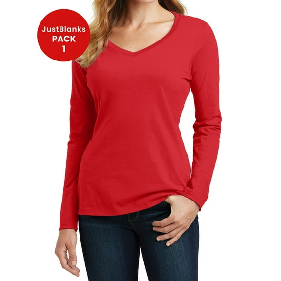 JustBlanks Women Long Sleeve V Neck Tee Soft Stylish Comfortable
