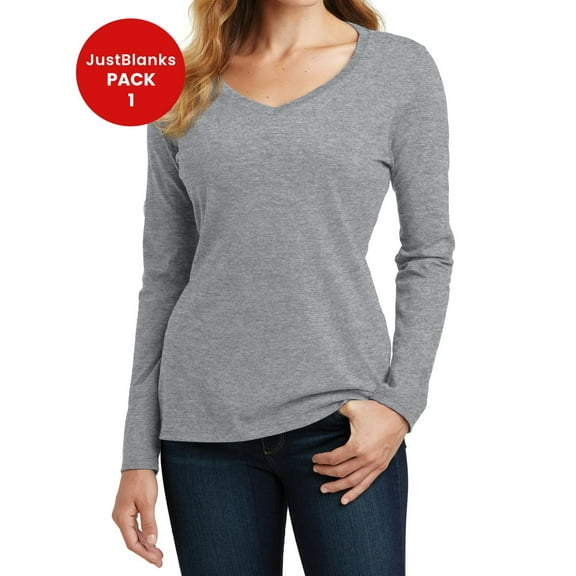 JustBlanks Women Long Sleeve V Neck Tee Soft Stylish Comfortable