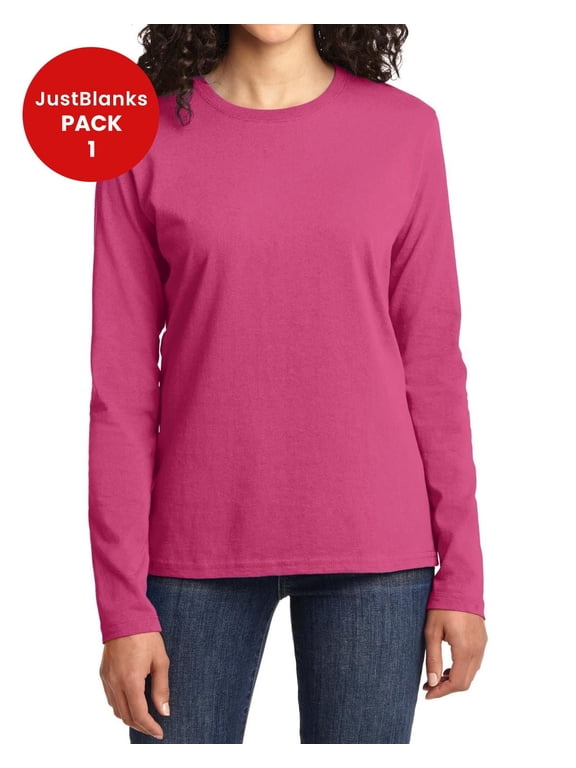 Ladies Long Sleeve Core Cotton Tee Open Hem Cuffs