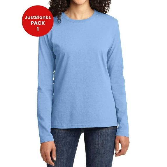 JustBlanks Ladies Long Sleeve Core Cotton Tee Open Hem Cuffs