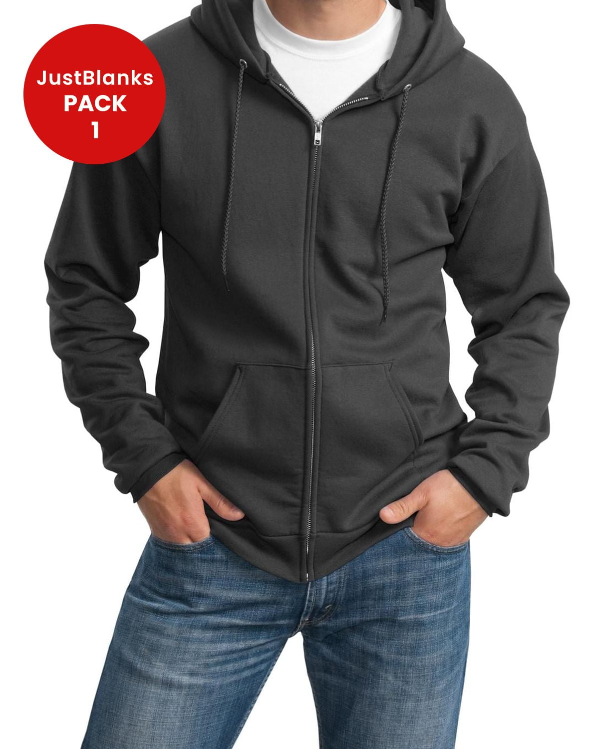 JustBlanks Tall Mens Essential Full Zip Hoodie Warm Fleece Sweatshirt with Drawstring Hood