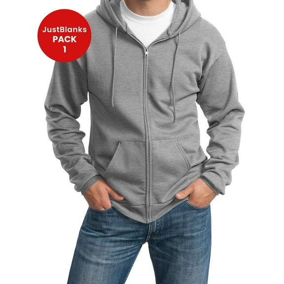 JustBlanks Tall Mens Essential Full Zip Hoodie Warm Fleece Sweatshirt with Drawstring Hood