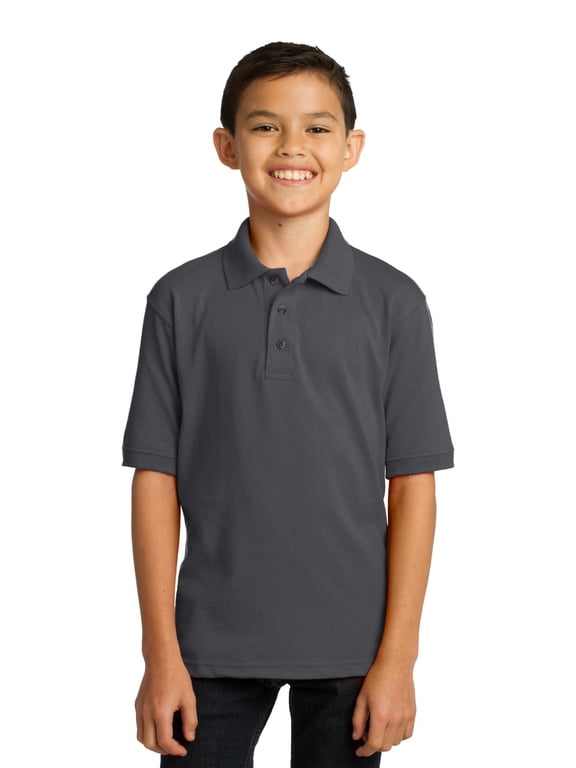Youth Core Blend Jersey Knit Polo Rib Knit Collar Cuffs 3 Button Placket