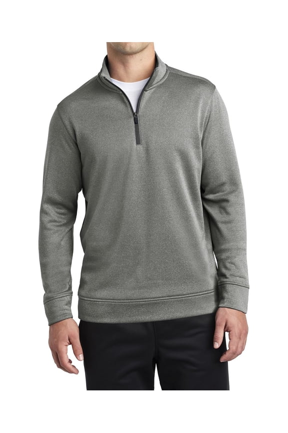 Mens Heather Fleece 1 4 Zip Pullover Moisture Wicking Polyester Cadet Collar Long Sleeve