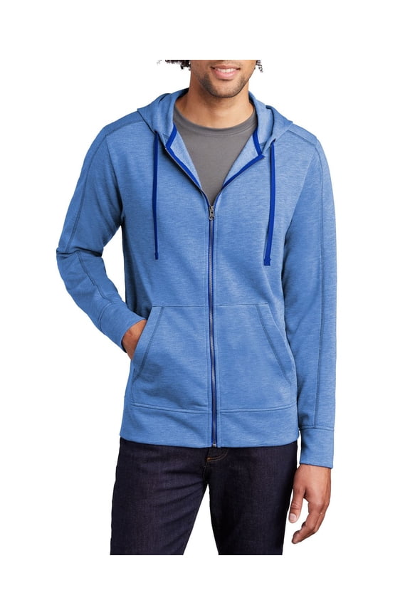 Mens Tri Blend Full Zip Fleece Hoodie Long Sleeve Jacket Moisture Wicking