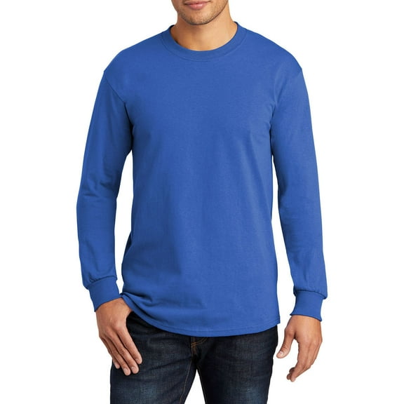 JustBlanks Long Sleeve All American Cotton Blend Tee Classic Fit Rib Knit Collar