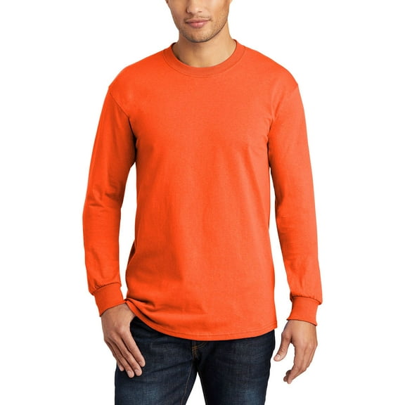 JustBlanks Long Sleeve All American Cotton Blend Tee Classic Fit Rib Knit Collar