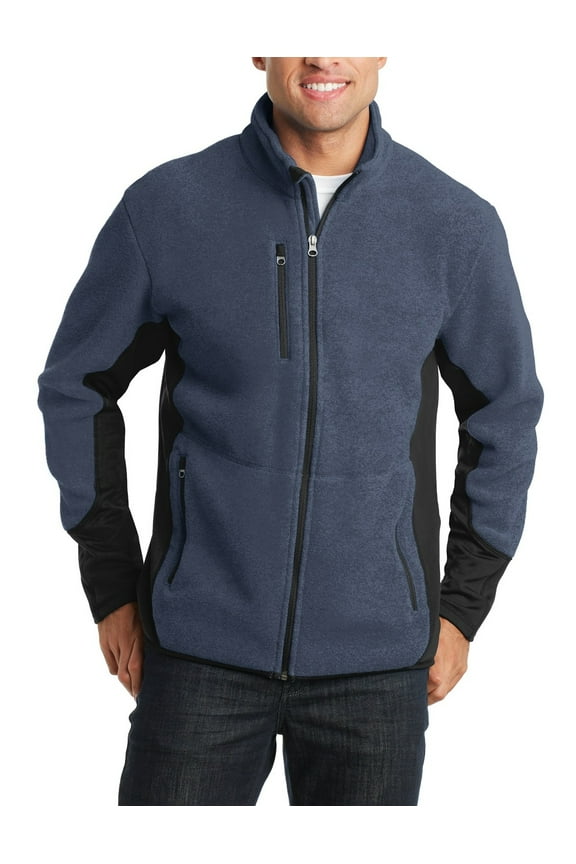 Mens Full Zip Midweight Performance Fleece Jacket with Stretch Panels