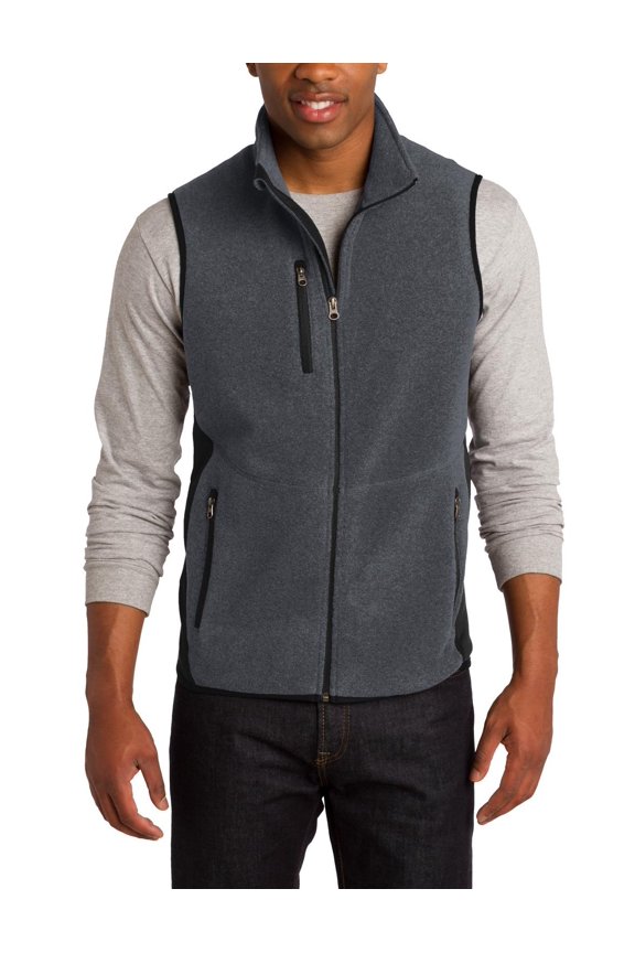 Just Blanks R-Tek Pro Fleece Full-Zip Vest Front Zippered Pockets With Zipper Garages, Charcoal Heather/ Black, 4XL