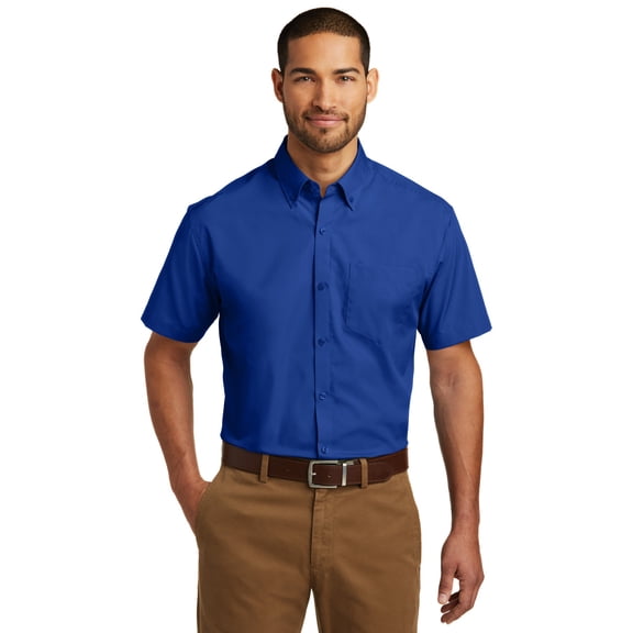 Just Blanks Short Sleeve Carefree Poplin Shirt Button-Down Collar Left Chest Pocket, True Royal, XS