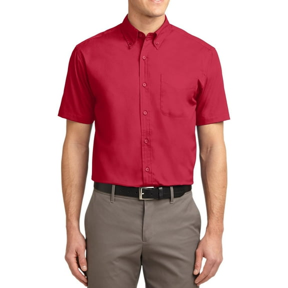 Just Blanks Short Sleeve Easy Care Shirt Button Down Collar, Red/Light Stone, 4XL