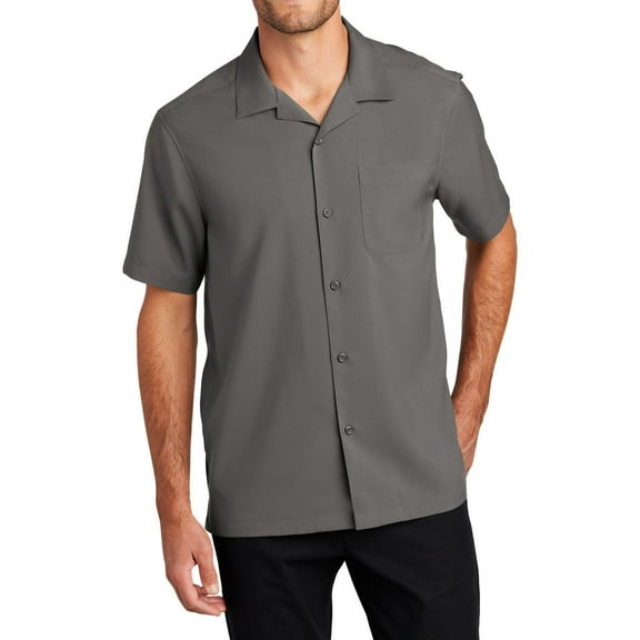 Just Blanks Short Sleeve Performance Staff Shirt Odor-Fighting Camp Collar and Styling, Graphite, 4XL