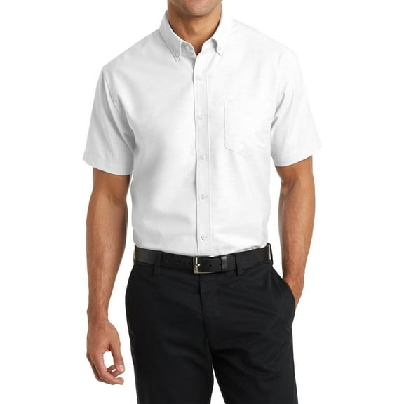 Just Blanks Short Sleeve SuperPro Oxford Shirt Button-Down Collar Back Shoulder Pleats, White, 4XL