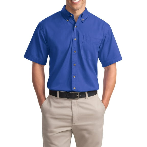JustBlanks Short Sleeve Twill Shirt Cotton Button Down Collar Classic Fit