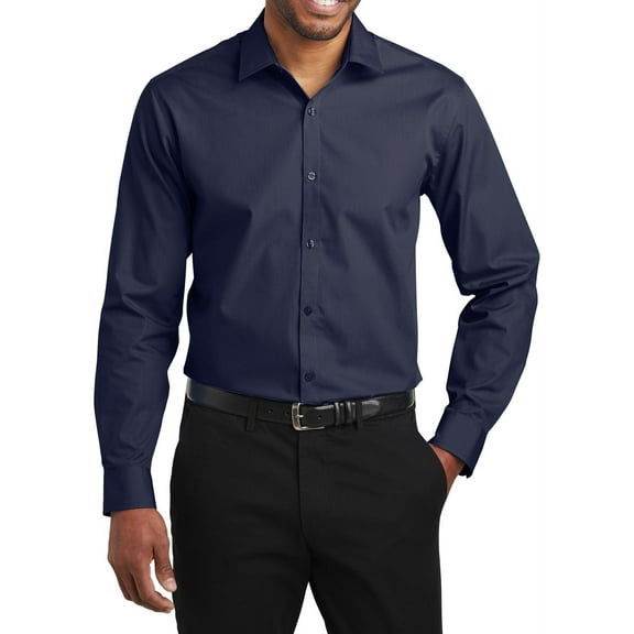 JustBlanks Slim Fit Carefree Poplin Shirt Lightweight Stain Resistant Cotton Poly Blend Long Sleeve