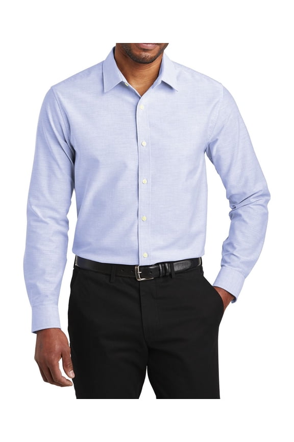 Just Blanks Slim Fit SuperPro Oxford Shirt Back Yoke With Knife Pleats Button-Down Collar, Oxford Blue, S