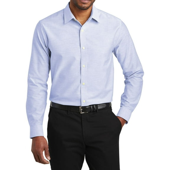 Just Blanks Slim Fit SuperPro Oxford Shirt Back Yoke With Knife Pleats Button-Down Collar, Oxford Blue, XS