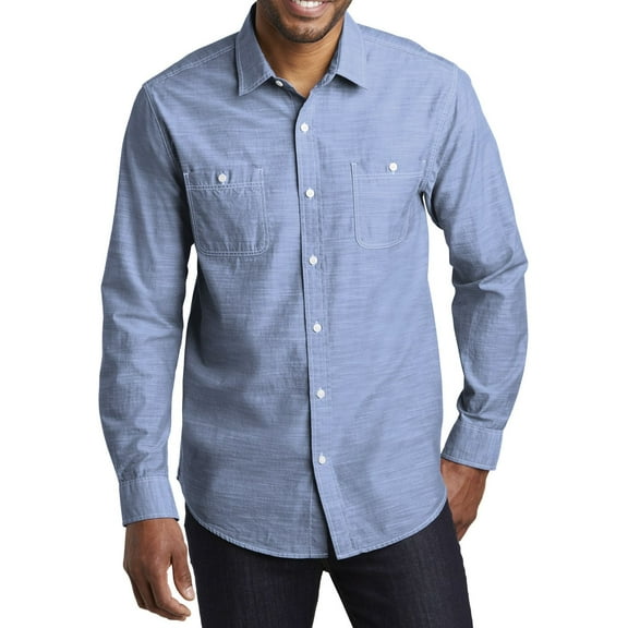 JustBlanks Mens Lightweight Slub Chambray Button Down Shirt Cotton Open Collar Long Sleeves