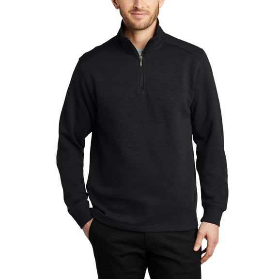 Just Blanks Slub Fleece 1/4-Zip Pullover Rib Knit Inside Cadet Collar And Cuffs, Black, 4XL