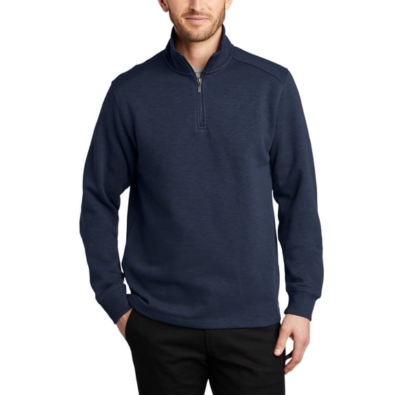 JustBlanks Slub Fleece 1 4 Zip Pullover with Cadet Collar Cotton Poly Blend Rib Knit Cuffs