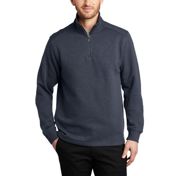 Just Blanks Slub Fleece 1/4-Zip Pullover Rib Knit Inside Cadet Collar And Cuffs, Slate Grey, 4XL