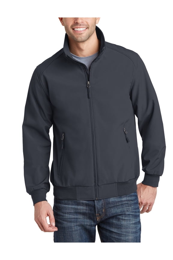Soft Shell Bomber Jacket with Ribbed Collar Cuffs Water Resistant Polyester Blend