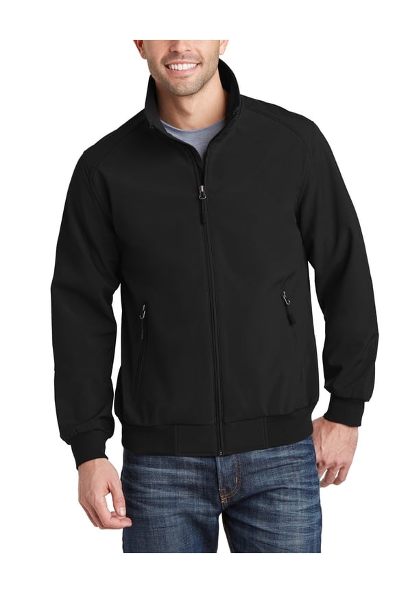 Soft Shell Bomber Jacket with Ribbed Collar Cuffs Water Resistant Polyester Blend