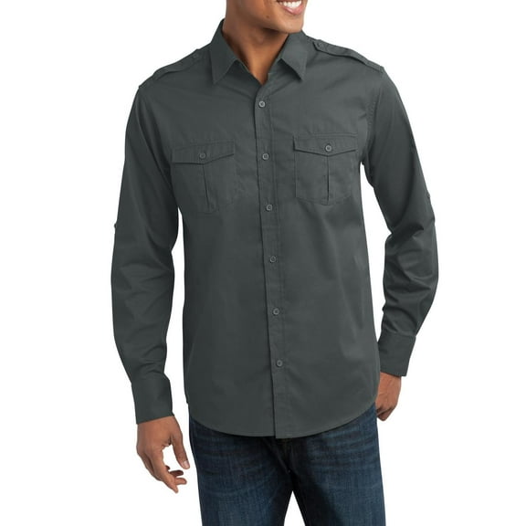 JustBlanks Stain Resistant Roll Sleeve Twill Shirt Center Back Pleat Button Down Chest Pockets