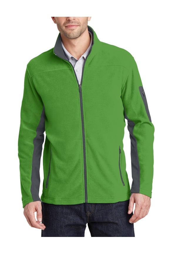 Mens Midweight Polyester Microfleece Full Zip Jacket with Long Sleeves Stand Collar
