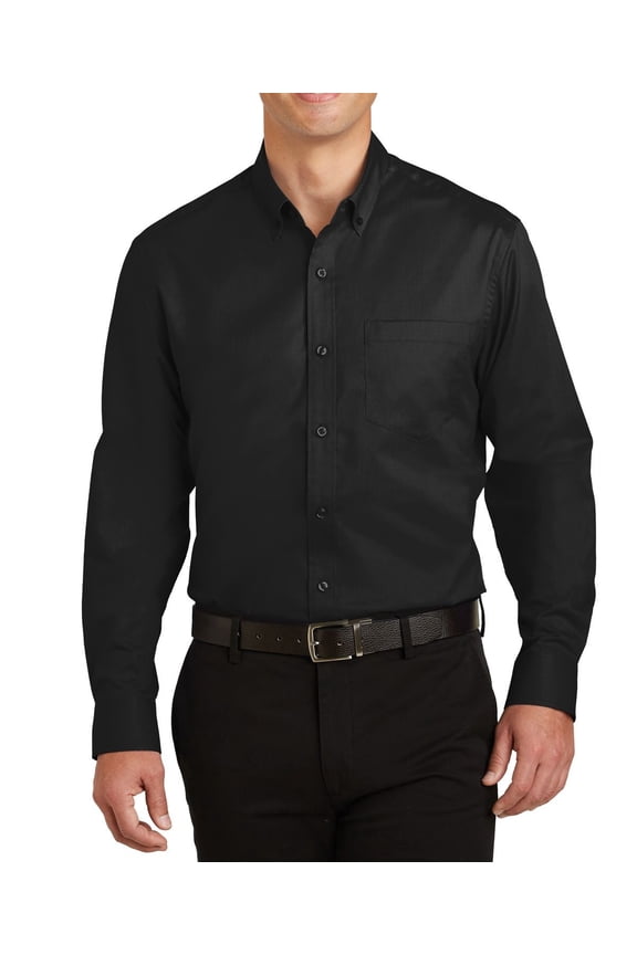 Just Blanks SuperPro Twill Shirt Button-Down Collar Back Shoulder Pleats Left Chest Pocket, Black, 4XL